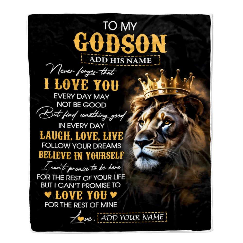Personalized To My Godson Gifts Blanket From Godfather Aunt Godmother Laugh Love Live Lion Godson Happy Birthday Gifts Graduation Christmas Fleece Blanket | siriusteestore