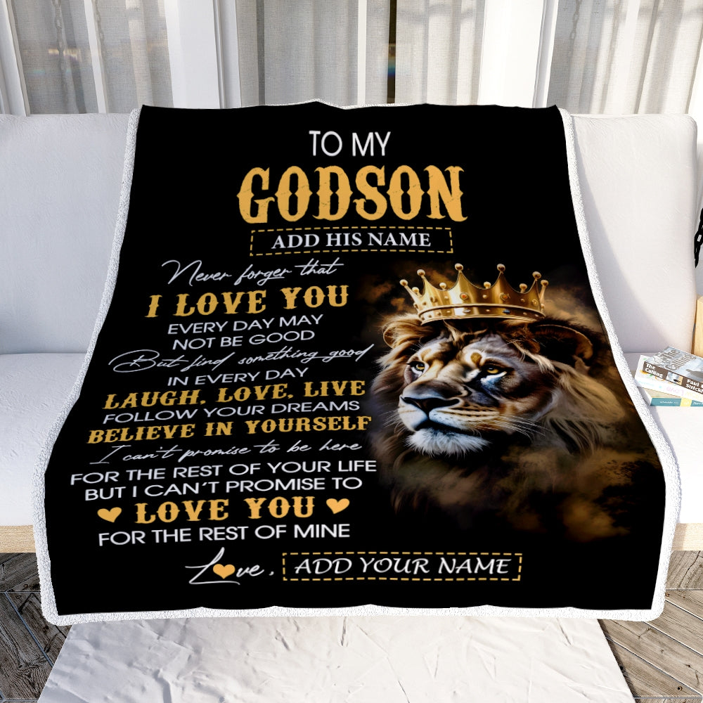 Personalized To My Godson Gifts Blanket From Godfather Aunt Godmother Laugh Love Live Lion Godson Happy Birthday Gifts Graduation Christmas Fleece Blanket | siriusteestore