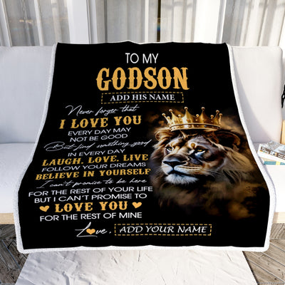 Personalized To My Godson Gifts Blanket From Godfather Aunt Godmother Laugh Love Live Lion Godson Happy Birthday Gifts Graduation Christmas Fleece Blanket | siriusteestore