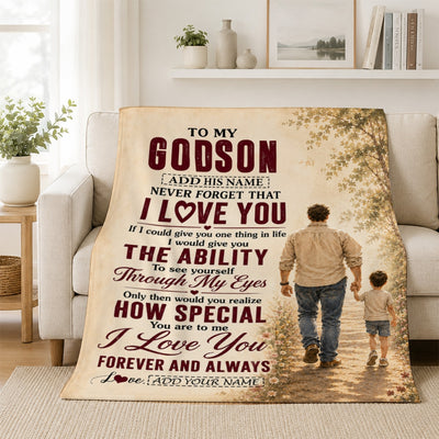 Personalized To My Godson Gifts Blanket From Godfather Godson Holding Hands Letter Birthday Gift Graduation Christmas Customized Bed Fleece Throw Blanket | siriusteestore