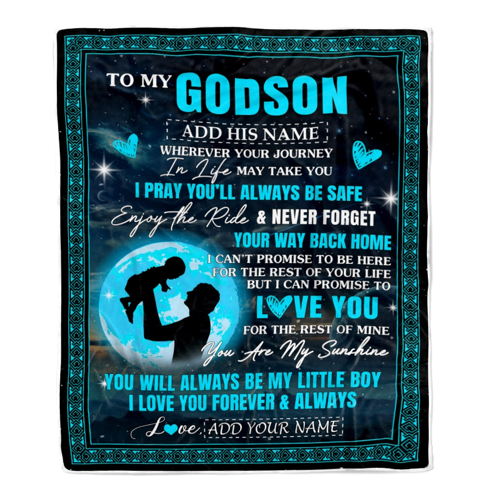 Personalized To My Godson Gifts Blanket From Godfather Promise To Love You Gifts For Godson Birthday Graduation Christmas Custom Fleece Throw Blanket | siriusteestore
