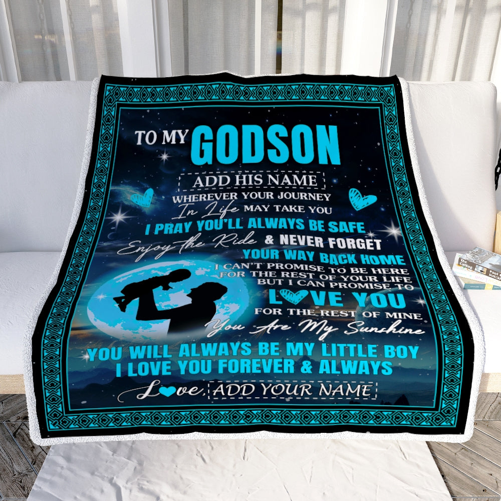 Personalized To My Godson Gifts Blanket From Godfather Promise To Love You Gifts For Godson Birthday Graduation Christmas Custom Fleece Throw Blanket | siriusteestore
