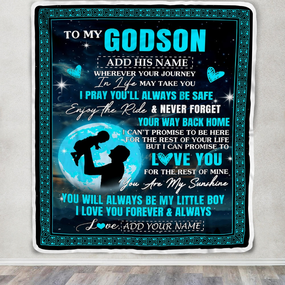 Personalized To My Godson Gifts Blanket From Godfather Promise To Love You Gifts For Godson Birthday Graduation Christmas Custom Fleece Throw Blanket | siriusteestore