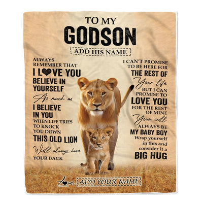 Personalized To My Godson Gifts Blanket From Godmother Aunt Always Remember Lion Gifts For Godson Birthday Graduation Christmas Custom Fleece Throw Blanket | siriusteestore