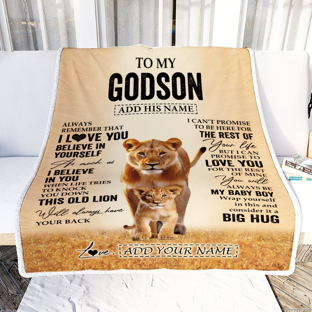 Personalized To My Godson Gifts Blanket From Godmother Aunt Always Remember Lion Gifts For Godson Birthday Graduation Christmas Custom Fleece Throw Blanket | siriusteestore