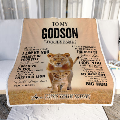 Personalized To My Godson Gifts Blanket From Godmother Aunt Always Remember Lion Gifts For Godson Birthday Graduation Christmas Custom Fleece Throw Blanket | siriusteestore