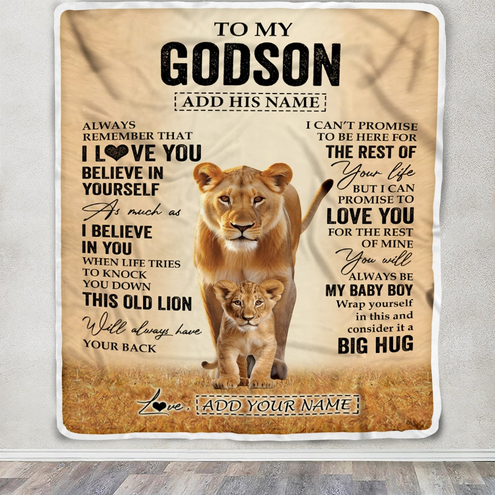 Personalized To My Godson Gifts Blanket From Godmother Aunt Always Remember Lion Gifts For Godson Birthday Graduation Christmas Custom Fleece Throw Blanket | siriusteestore