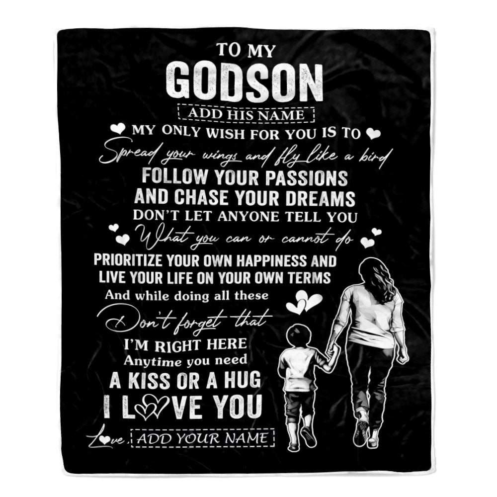 Personalized To My Godson Gifts Blanket From Godmother Aunt My Only Wish For You Godson Birthday Gifts Graduation Christmas Customized Fleece Throw Blanket | siriusteestore