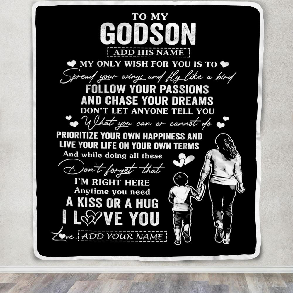 Personalized To My Godson Gifts Blanket From Godmother Aunt My Only Wish For You Godson Birthday Gifts Graduation Christmas Customized Fleece Throw Blanket | siriusteestore
