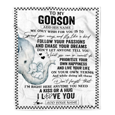 Personalized To My Godson Gifts Blanket From Godmother Elephant My Only Wish For You Godson Birthday Gifts Graduation Christmas Customized Fleece Blanket | siriusteestore