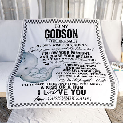 Personalized To My Godson Gifts Blanket From Godmother Elephant My Only Wish For You Godson Birthday Gifts Graduation Christmas Customized Fleece Blanket | siriusteestore