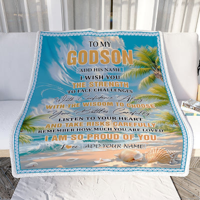 Personalized To My Godson Gifts Blanket From Godmother Godfather I Wish You The Strength Beach Godson Birthday Gifts Christmas Graduation Fleece Blanket | siriusteestore
