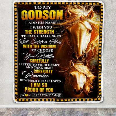 Personalized To My Godson Gifts Blanket From Godmother Godfather I Wish You The Strength Horse Godson Birthday Gifts Christmas Graduation Fleece Blanket | siriusteestore