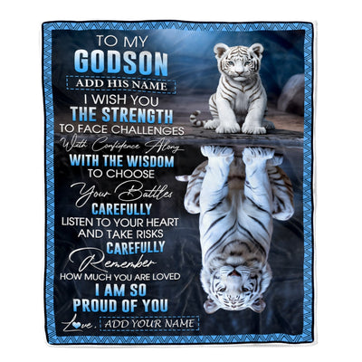 Personalized To My Godson Gifts Blanket From Godmother Godfather I Wish You The Strength White Tier Godson Birthday Gifts Christmas Custom Fleece Blanket | siriusteestore