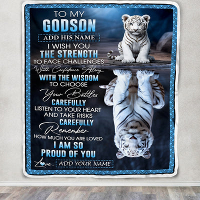 Personalized To My Godson Gifts Blanket From Godmother Godfather I Wish You The Strength White Tier Godson Birthday Gifts Christmas Custom Fleece Blanket | siriusteestore