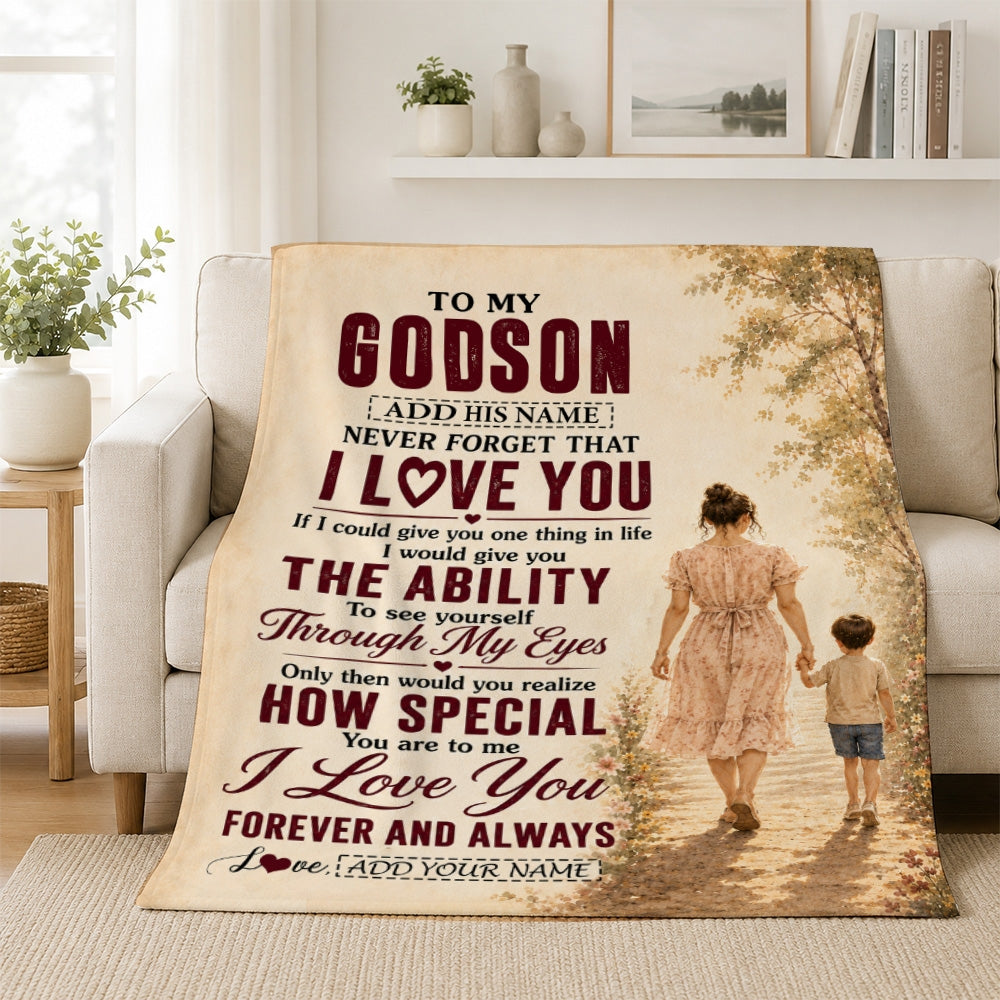 Personalized To My Godson Gifts Blanket From Godmother Godson Holding Hands Letter Birthday Gift Graduation Christmas Customized Bed Fleece Throw Blanket | siriusteestore
