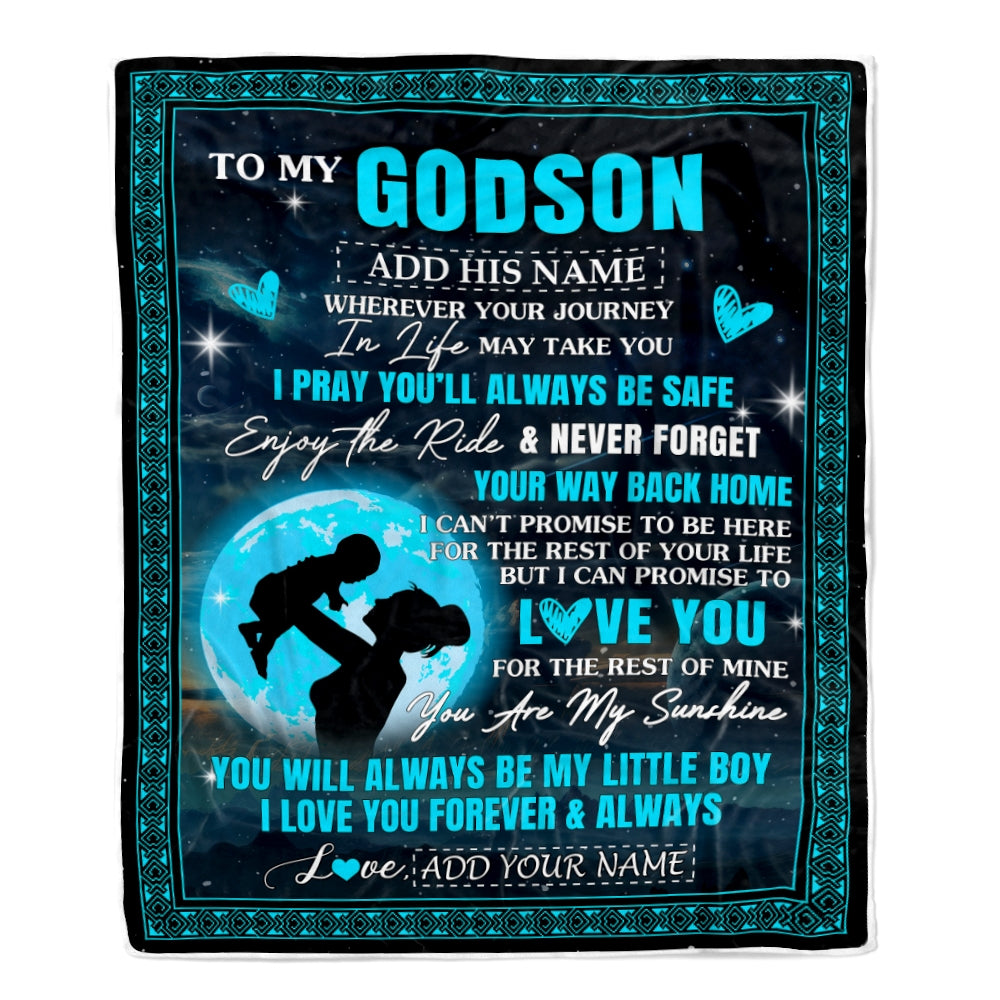 Personalized To My Godson Gifts Blanket From Godmother Promise To Love You Gifts For Godson Birthday Graduation Christmas Custom Fleece Throw Blanket | siriusteestore