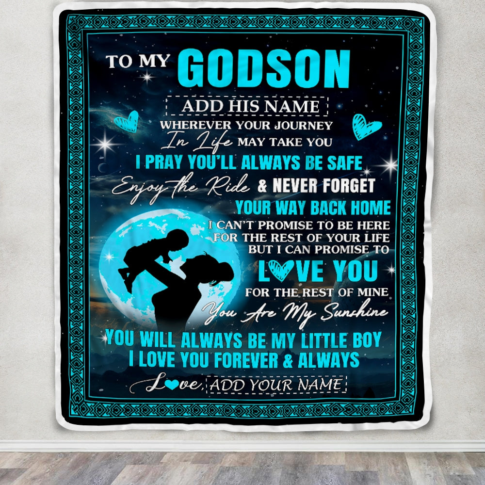 Personalized To My Godson Gifts Blanket From Godmother Promise To Love You Gifts For Godson Birthday Graduation Christmas Custom Fleece Throw Blanket | siriusteestore