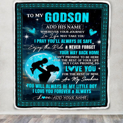 Personalized To My Godson Gifts Blanket From Godmother Promise To Love You Gifts For Godson Birthday Graduation Christmas Custom Fleece Throw Blanket | siriusteestore