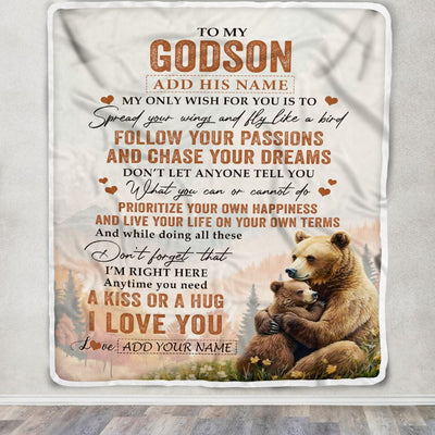 Personalized To My Godson Gifts Blanket From Godmother Uncle Bear My Only Wish For You Godson Birthday Gifts Graduation Christmas Customized Fleece Blanket | siriusteestore