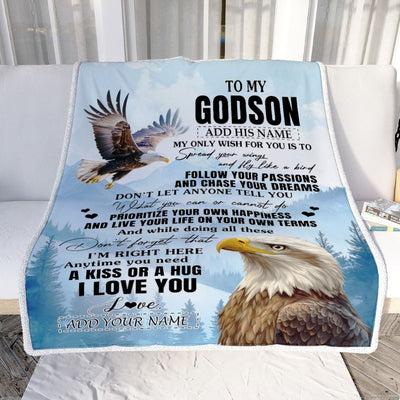Personalized To My Godson Gifts Blanket From Godmother Uncle Eagle My Only Wish For You Godson Birthday Gifts Graduation Christmas Customized Fleece Blanket | siriusteestore