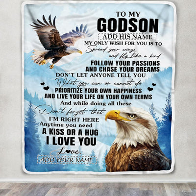 Personalized To My Godson Gifts Blanket From Godmother Uncle Eagle My Only Wish For You Godson Birthday Gifts Graduation Christmas Customized Fleece Blanket | siriusteestore