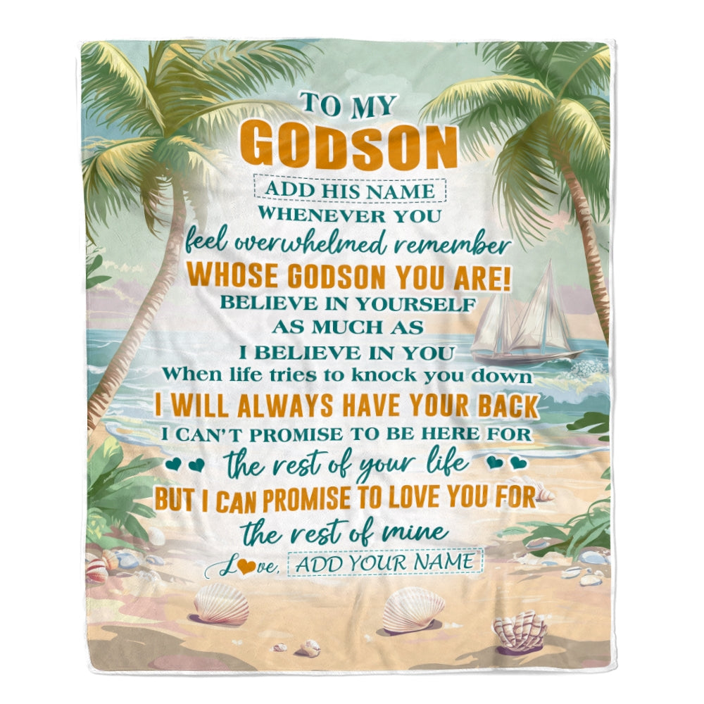 Personalized To My Godson Gifts Blanket From Godmother Uncle Godmother Whenever You Feel Beach Godson Birthday Gifts Graduation Christmas Fleece Blanket | siriusteestore