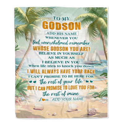 Personalized To My Godson Gifts Blanket From Godmother Uncle Godmother Whenever You Feel Beach Godson Birthday Gifts Graduation Christmas Fleece Blanket | siriusteestore
