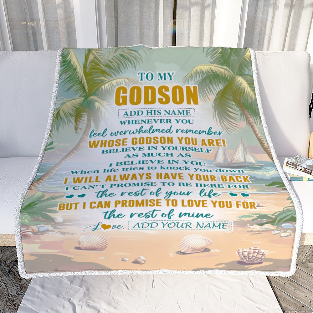 Personalized To My Godson Gifts Blanket From Godmother Uncle Godmother Whenever You Feel Beach Godson Birthday Gifts Graduation Christmas Fleece Blanket | siriusteestore