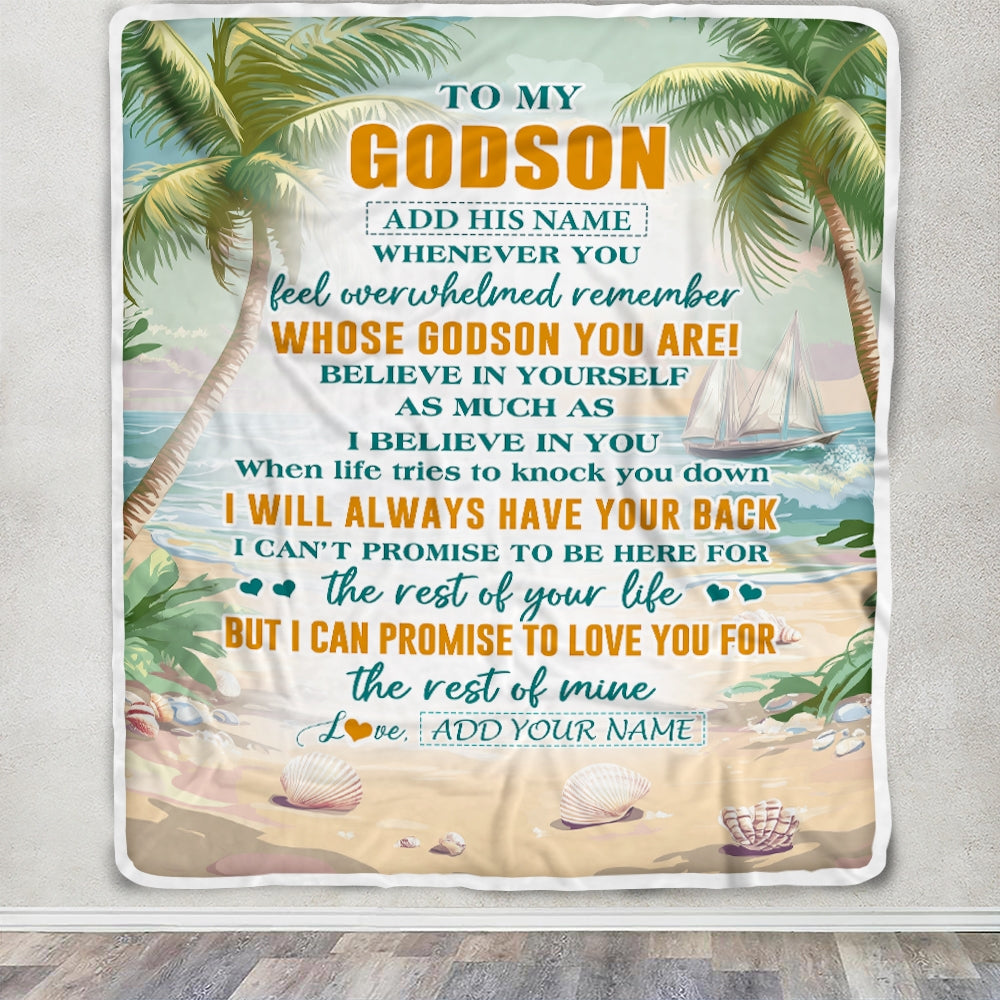 Personalized To My Godson Gifts Blanket From Godmother Uncle Godmother Whenever You Feel Beach Godson Birthday Gifts Graduation Christmas Fleece Blanket | siriusteestore