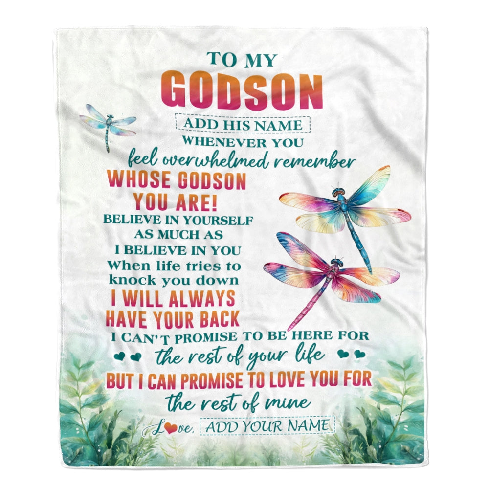 Personalized To My Godson Gifts Blanket From Godmother Uncle Godmother Whenever You Feel Dragonfly Godson Birthday Gifts Graduation Christmas Fleece Blanket | siriusteestore