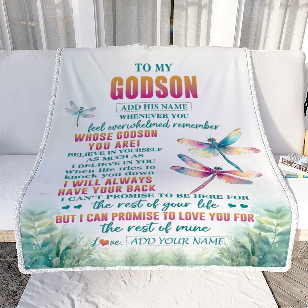 Personalized To My Godson Gifts Blanket From Godmother Uncle Godmother Whenever You Feel Dragonfly Godson Birthday Gifts Graduation Christmas Fleece Blanket | siriusteestore