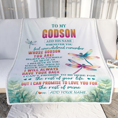 Personalized To My Godson Gifts Blanket From Godmother Uncle Godmother Whenever You Feel Dragonfly Godson Birthday Gifts Graduation Christmas Fleece Blanket | siriusteestore