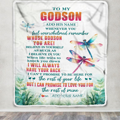 Personalized To My Godson Gifts Blanket From Godmother Uncle Godmother Whenever You Feel Dragonfly Godson Birthday Gifts Graduation Christmas Fleece Blanket | siriusteestore