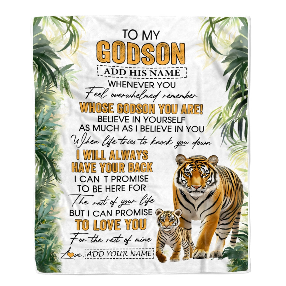 Personalized To My Godson Gifts Blanket From Godmother Uncle Godmother Whenever You Feel Tiger Godson Birthday Gifts Graduation Christmas Fleece Blanket | siriusteestore