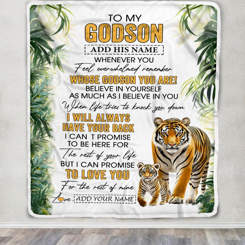 Personalized To My Godson Gifts Blanket From Godmother Uncle Godmother Whenever You Feel Tiger Godson Birthday Gifts Graduation Christmas Fleece Blanket | siriusteestore