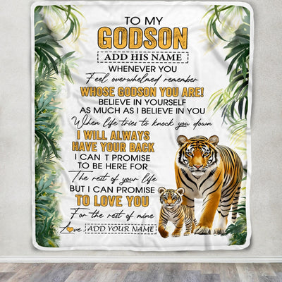 Personalized To My Godson Gifts Blanket From Godmother Uncle Godmother Whenever You Feel Tiger Godson Birthday Gifts Graduation Christmas Fleece Blanket | siriusteestore