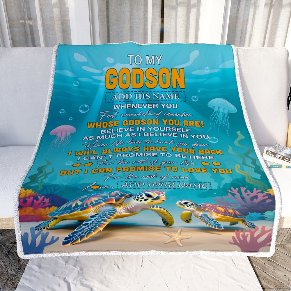 Personalized To My Godson Gifts Blanket From Godmother Uncle Godmother Whenever You Feel Turtle Godson Birthday Gifts Graduation Christmas Fleece Blanket | siriusteestore