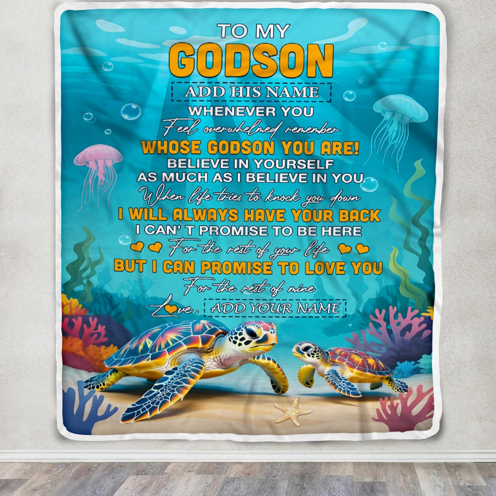 Personalized To My Godson Gifts Blanket From Godmother Uncle Godmother Whenever You Feel Turtle Godson Birthday Gifts Graduation Christmas Fleece Blanket | siriusteestore