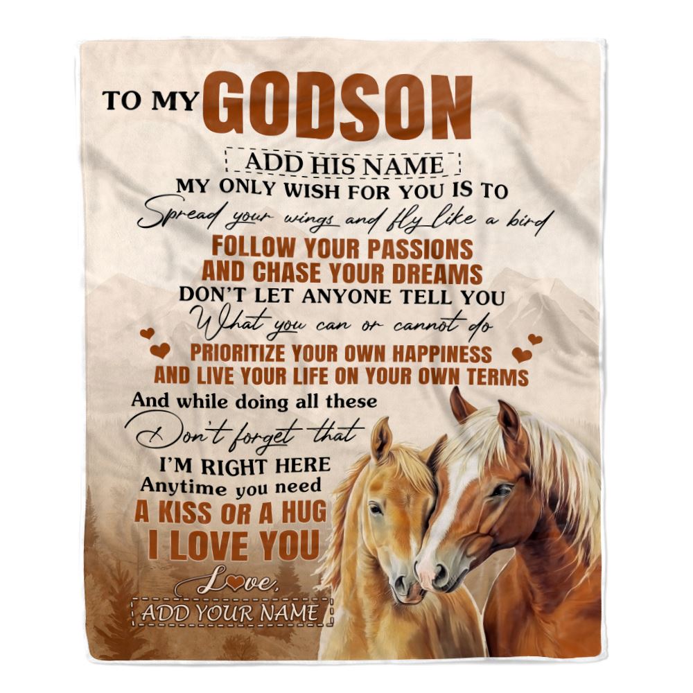 Personalized To My Godson Gifts Blanket From Godmother Uncle Horse My Only Wish For You Godson Birthday Gifts Graduation Christmas Customized Fleece Blanket | siriusteestore