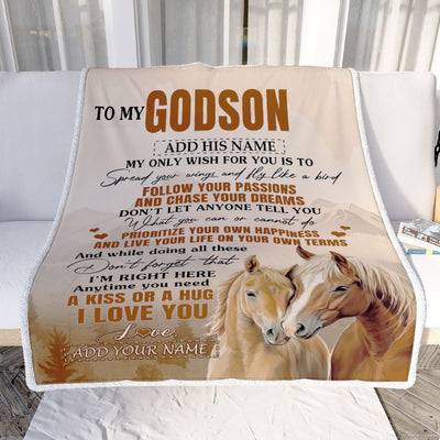 Personalized To My Godson Gifts Blanket From Godmother Uncle Horse My Only Wish For You Godson Birthday Gifts Graduation Christmas Customized Fleece Blanket | siriusteestore