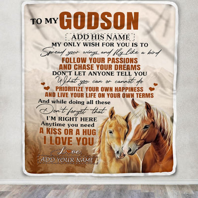 Personalized To My Godson Gifts Blanket From Godmother Uncle Horse My Only Wish For You Godson Birthday Gifts Graduation Christmas Customized Fleece Blanket | siriusteestore
