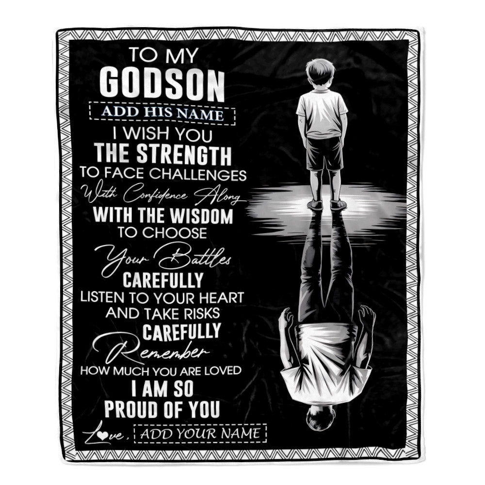 Personalized To My Godson Gifts Blanket From Godmother Uncle I Wish You The Strength Godson Birthday Gifts Christmas Graduation Custom Fleece Throw Blanket | siriusteestore