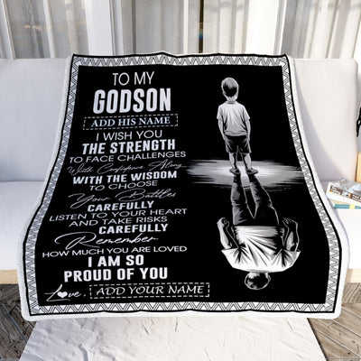 Personalized To My Godson Gifts Blanket From Godmother Uncle I Wish You The Strength Godson Birthday Gifts Christmas Graduation Custom Fleece Throw Blanket | siriusteestore