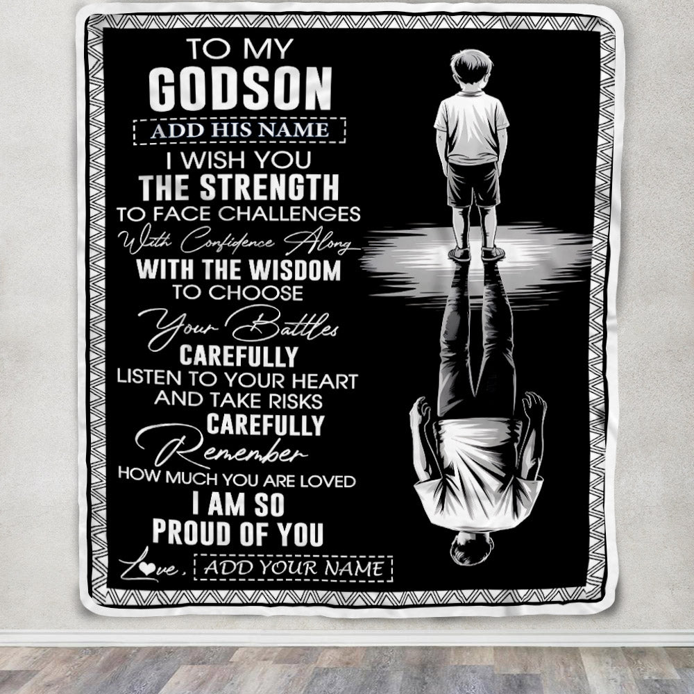 Personalized To My Godson Gifts Blanket From Godmother Uncle I Wish You The Strength Godson Birthday Gifts Christmas Graduation Custom Fleece Throw Blanket | siriusteestore