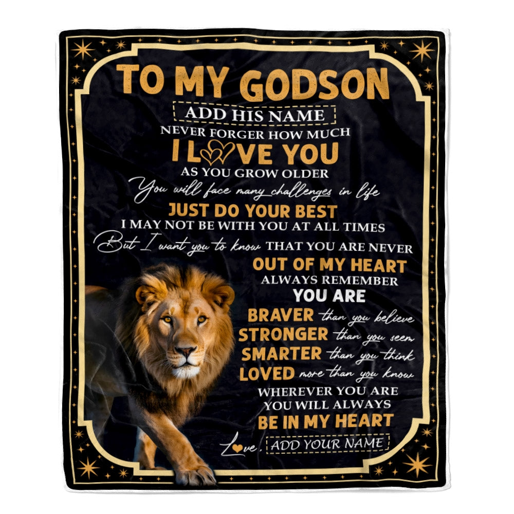 Personalized To My Godson Gifts Blanket From Godmother Uncle Inspirational I Love You Lion Godson Birthday Gifts Graduation Christmas Custom Fleece Blanket | siriusteestore