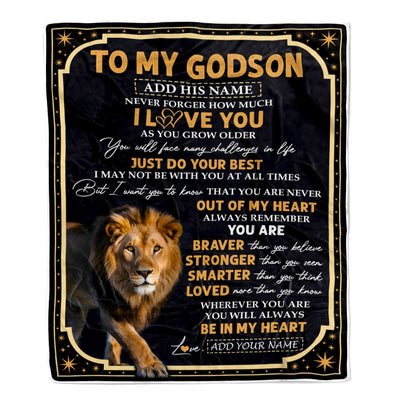 Personalized To My Godson Gifts Blanket From Godmother Uncle Inspirational I Love You Lion Godson Birthday Gifts Graduation Christmas Custom Fleece Blanket | siriusteestore