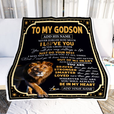 Personalized To My Godson Gifts Blanket From Godmother Uncle Inspirational I Love You Lion Godson Birthday Gifts Graduation Christmas Custom Fleece Blanket | siriusteestore