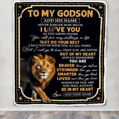 Personalized To My Godson Gifts Blanket From Godmother Uncle Inspirational I Love You Lion Godson Birthday Gifts Graduation Christmas Custom Fleece Blanket | siriusteestore