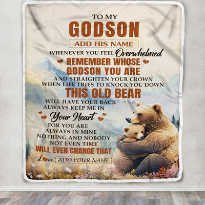Personalized To My Godson Gifts Blanket From Godmother Uncle Whenever Bear Unique Birthday Gifts For Godson Graduation Christmas Custom Fleece Throw Blanket | siriusteestore
